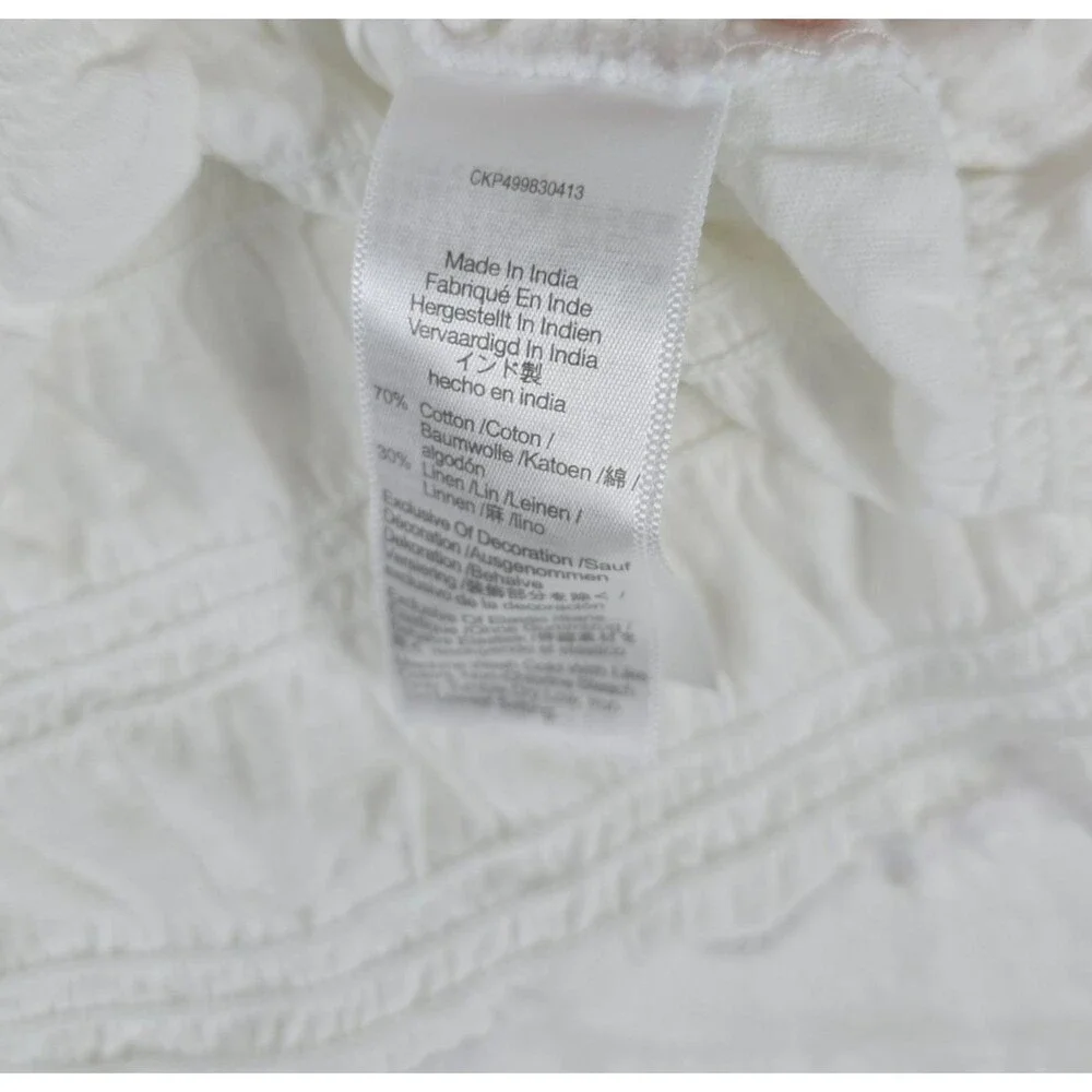 Madewell Smocked Boatneck Tank Top Women White Cotton-Linen Blend Size Med - Picture 10 of 11